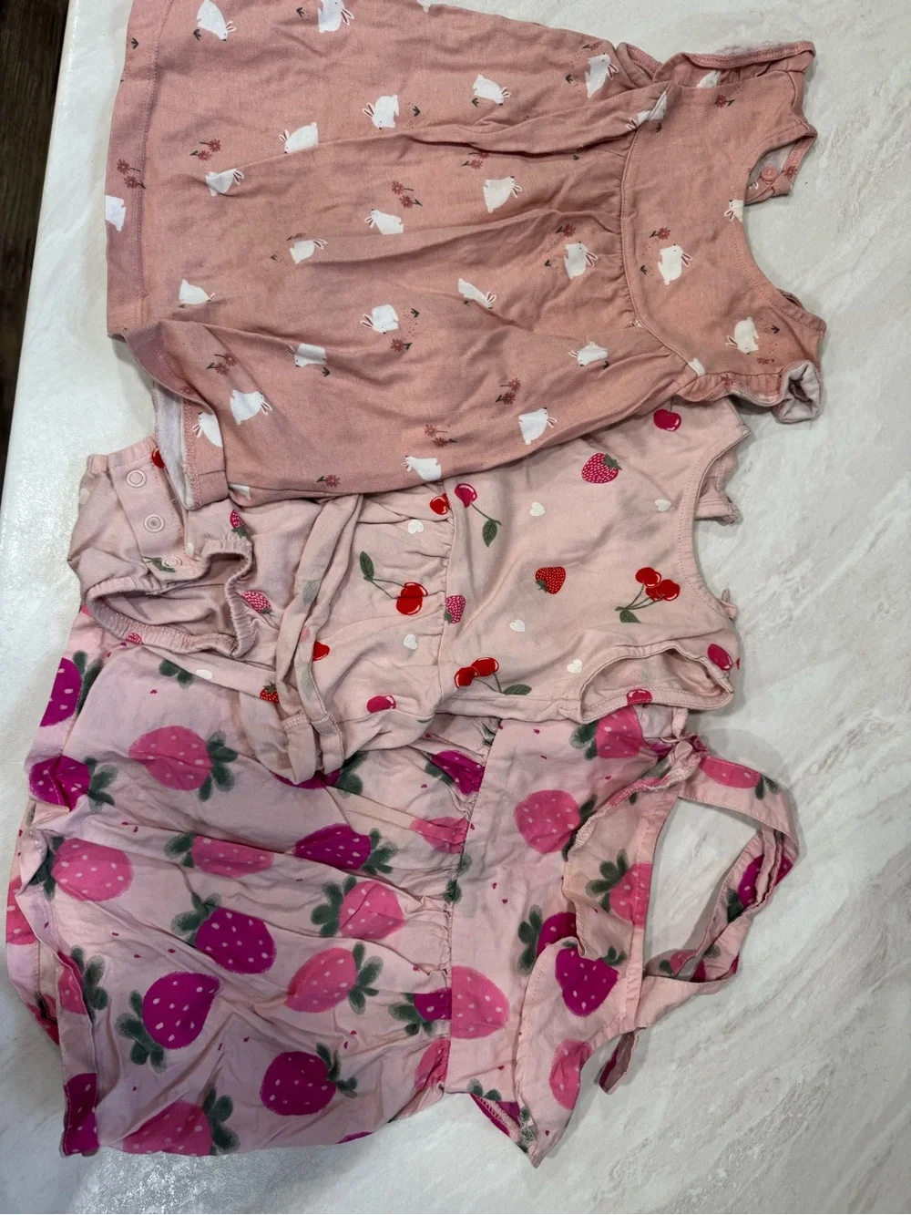 Carter's Pink Strawberry & Cherry Print Girls Dress and Romper Set